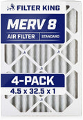 Filter King 4.5x32.5x1 Air Filter | 4-PACK | MERV 8 HVAC Pleated A/C Furnace Filters | MADE IN USA | Actual Size: 4.5 x 32.5 x .75"