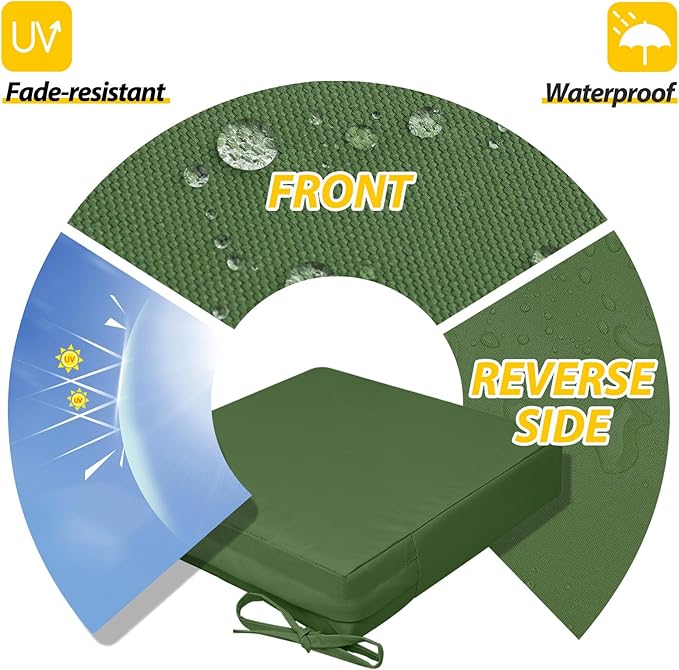 AAAAAcessories Outdoor Seat Cushions for Chairs, Waterproof, Fade-Resistant, 20" x 18" x 3", Patio Furniture Replacement Cushions, Set of 2, Dark Moss Green