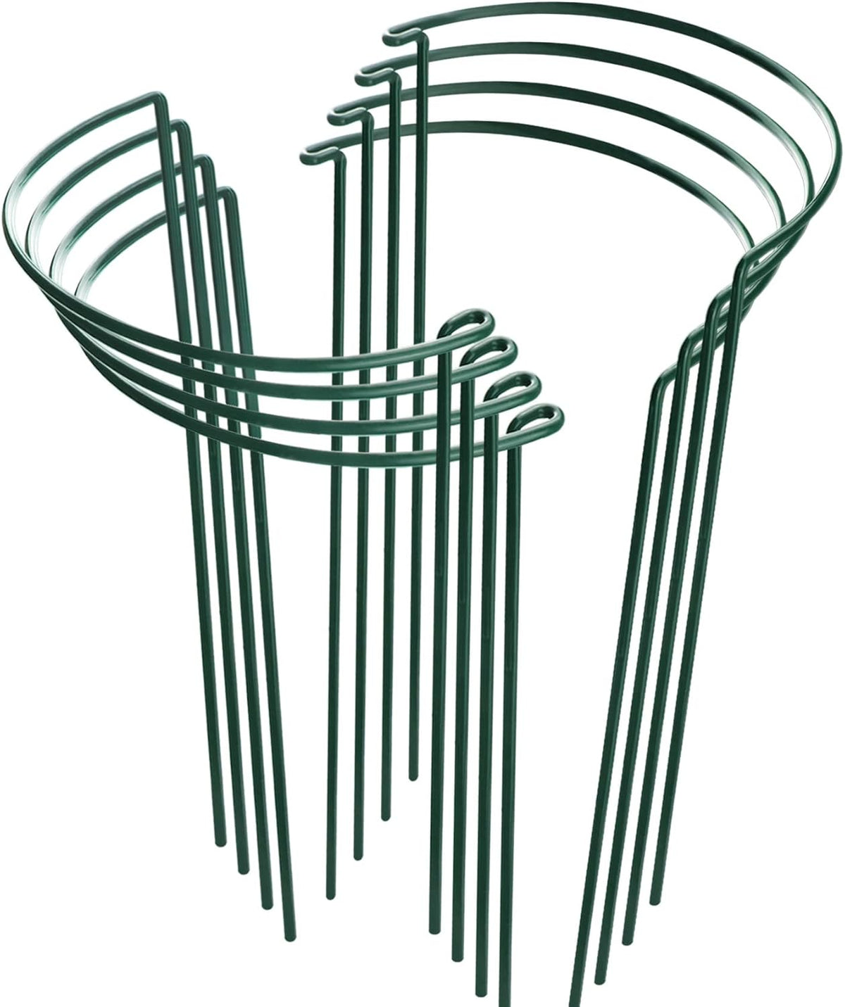 HiGift 8 Pack Plant Support Stakes, Half Round Metal Garden Plant Stake Indoor Peony Cages and Supports, Green Plant Support Ring Border for Tomato,Hydrangea,Flower Outdoor (10" Wide x 15.8" High)