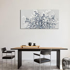 NINEASO Botanical Flowers Wall Art - Indigo Blue and White Floral Canvas Pictures Spring Blooming Painting Gray Background Printing Artwork Living Room Bedroom Home Office Wall Decor 24" x 48"