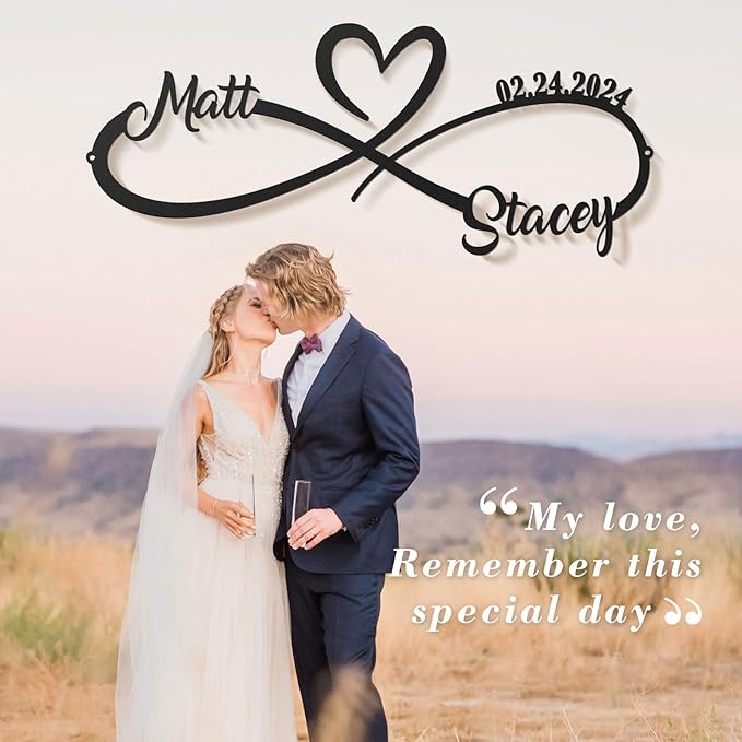 Personalized Anniversary Wedding Gifts for Couples 2025, Customized Metal Infinity Signs with Names & Date, Love Heart Unique Wall Art for Newlyweds Valentines
