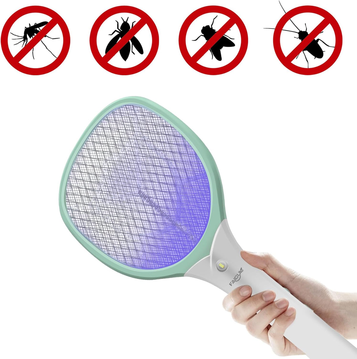 Faicuk Rechargeable Handheld Bug Zapper Racket 2 in 1 Electric Fly Swatter (2 in 1 Green)