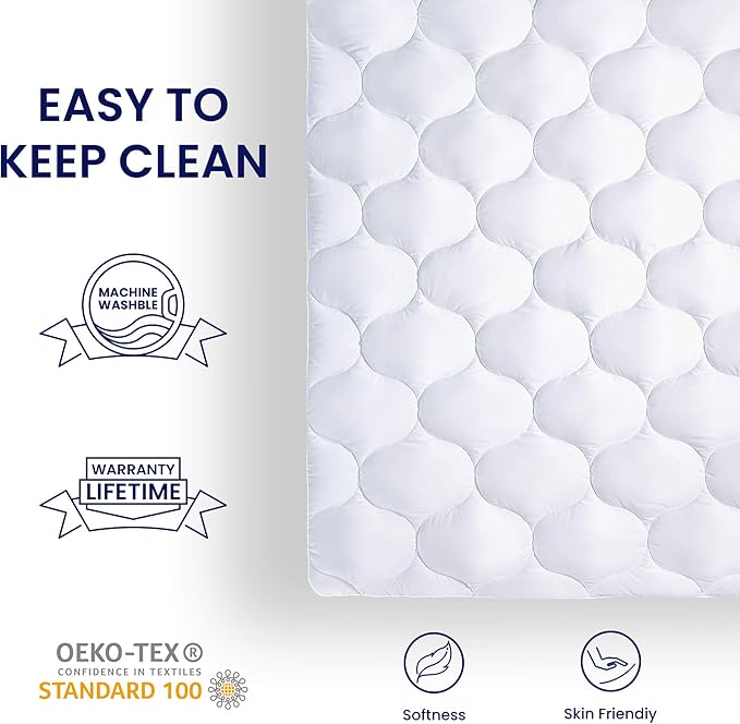 SLEEP ZONE Twin XL Mattress Pad Cover for College Dorm - Soft Fluffy Pillow Top Bed Mattress Topper Quilted Fitted, Deep Pocket 8-21 inch, Twin XL