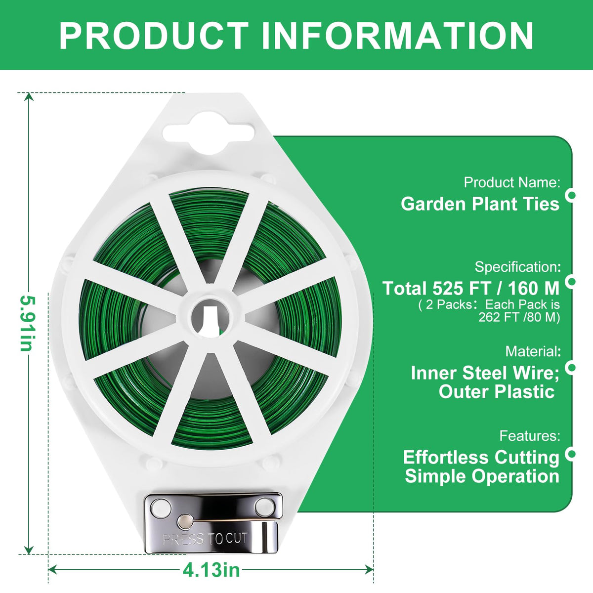 2 Pack Twist Ties, 525 Feet Rustproof Flexible Garden Plant Tie with Cutter