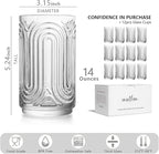 INSETLAN Set of 12 Vintage Glassware - 14 oz Water Drinking Glasses, Art Deco Ripple Glass Cup, Cocktail Glasses, for Bar Beverages, Iced Coffee, Juice, Housewarming Presents, New House Essentials