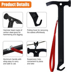 Eurmax USA Hiking Camping Tent Stakes and Hammer Set Lightweight Multi-Function Tent Hammer with Tent Stake Remover,Tent Pegs for Camping, Hiking, Backpacking, Gardening(Red Stakes)