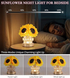 Sunflowers Lamp,Rechargeable Cordless Touch Lamp,3-Colour Infinitely Dimming Small Night Light,Crystal Table Lamp for Home Decor/Restaurant/Bar/Coffee Shop,Gifts for Women/Mom
