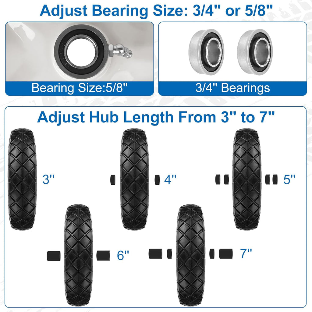 4.80/4.00-8" Flat Free Wheelbarrow Tire and Wheels, 16" Universal Fit Solid Tire with 5/8" or 3/4" Bearing, 3"-7" Hub, Adapter Kit Hand Truck Wheel Replacement for Garden Trailer, Wagons, 1 PCS