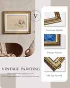 VIYYIEA Gold Framed Wall Art, Sleeping dog Canvas Print Home Decor Vintage Art Painting Picture Bathroom Wall Decor, Animals Artwork for Living Room Bedroom Kitchen Office - 16L x 13W