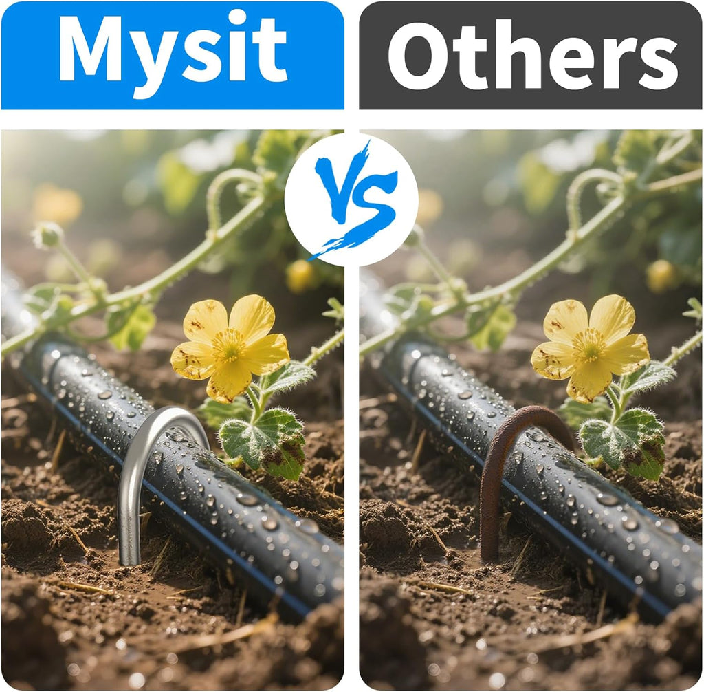 MySit 24 Pack 6 Inch Garden Stakes Heavy Duty 11 Gauge Galvanized Yard Staples U Pegs Fences Drip Irrigation Securing Stakes Loop Stake for Anchoring Lawn Drippers Soaker Hose
