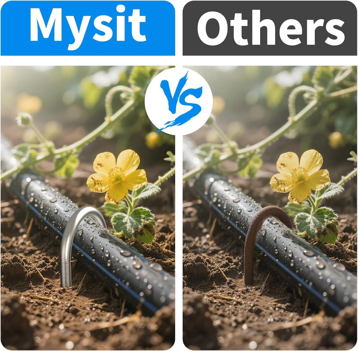 MySit 50 Pack 12 Inch Garden Stakes Heavy Duty 11 Gauge Galvanized Yard Staples U Pegs Fences Drip Irrigation Securing Stakes 1/2-Inch to 1-5/8-Inch Loop Stake for Anchoring Lawn Drippers Soaker Hose