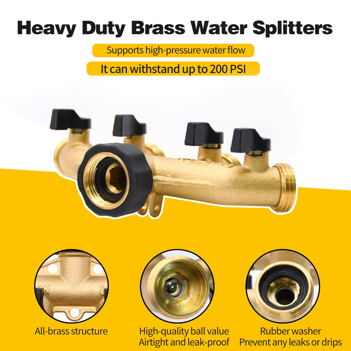 4 Way Hose Splitter with 4pcs Garden Hose Extension Adapter