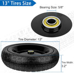 13 Inch Flat Free Wheels Tires 4.00-6 Solid Replacement with Universal 5/8" Axle Bore Hole, 4 Spacers and 2 Pins, for Wheelbarrow, Garden Wagon, Hand Truck, Trolley, Lawn Mower, 1 Pack