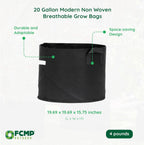 FCMP Outdoor 20-Gallon Modern Lightweight Non-Woven Insulating Fabric Breathable Grow Bags for Indoor or Outdoor Gardening, Black (5 Pack)