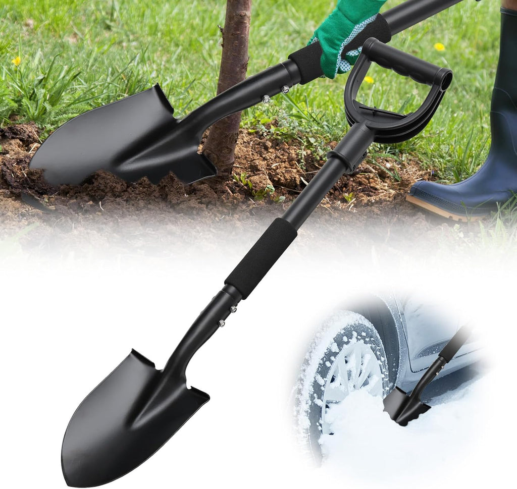 31" Compact Garden Shovel with D-Grip Handle - Rust-Proof Lightweight Metal Tool for Raised Beds, Tight Spaces & Emergency Use (Kids/Adults Friendly), Black