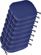 SleepMan Outdoor 17"x16" Chair Cushions with Ties Set of 8, Water Resistant All Weather U-Shape Seat Pads for Patio Garden Furniture Indoor Fade Resistant Patio Cushions (Dark Blue)