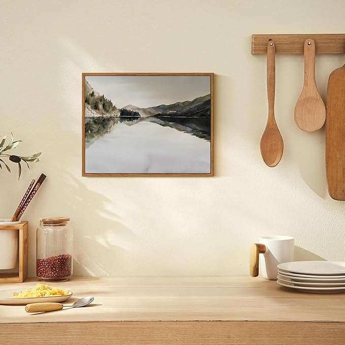 InSimSea Framed Wall Art for Living Room Mountain Reflection Decor Vintage Wall Art Mountain Range Nature Wilderness Art Decorative Rustic for Living Room Bedroom Office Wall Decor 11x14in