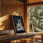 Djmwtb White Fox Framed Wall Art Starry Night Canvas Wall Art Prints Woodland Animal Painting Whimsical Nature Landscape Pictures Artwork for Living Room Bedroom 12x16in