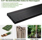 Garden Stakes 48 inch 20 Pack 0.27" Dia Solid Glassfiber Plant Support Rod Tomato Trellis Stakes (Black)