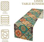 Bohemian Patchwork Table Runnerboho Colorful Tile Patchwork Indian Floral Print Table Runner for Home Kitchen Indoor Outdoor Party Wedding Decor, 13x70inch