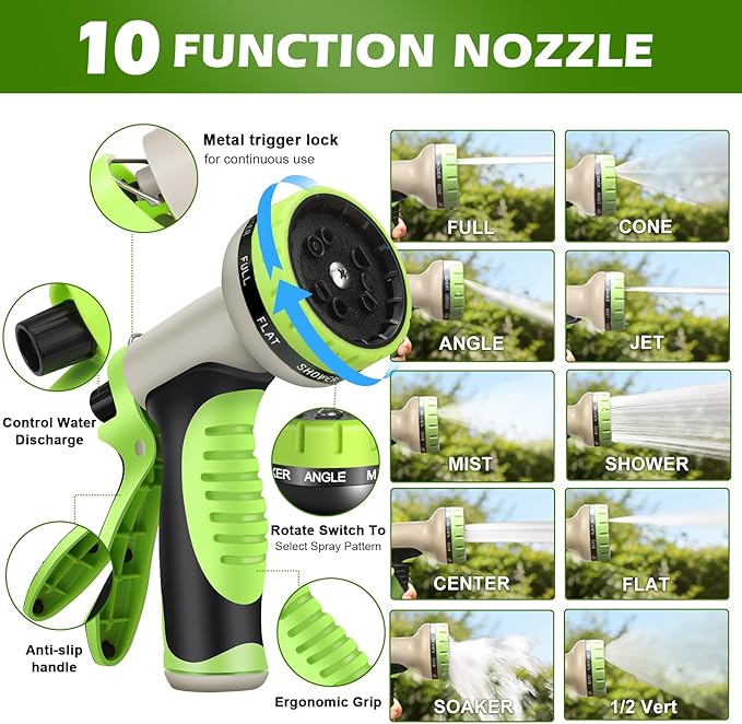 Metal Garden Hose 25 ft Stainless Steel Heavy Duty Water Hose with 10 Function Nozzles Flexible Lightweight Kink-Free Leakproof Sturdy Hoses Pipe 3/4" Brass Fitting for Outdoor Yard Lawn RV