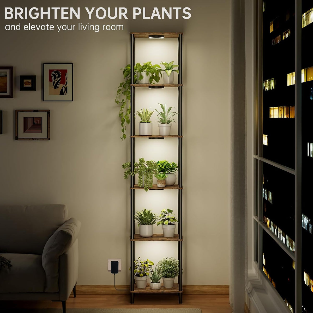 Bstrip Plant Stand Indoor with Grow Light, 81.3" Tall Indoor Plant Shelf, 6 Tier Flower Stand with Plant Light Full Spectrum, Metal Plant Holder with Light, lighted Plant Rack for Home, Corner, Patio