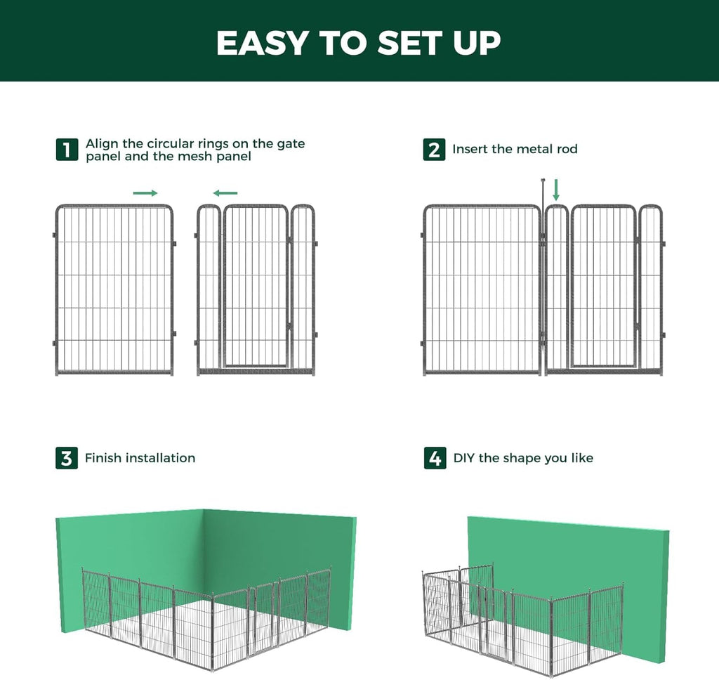 FXW Garden Fence Outdoor for The Yard – 40in(H) x 109.4ft(L) Heavy Duty Metal Animal Barrier for Dog and Rabbit, Decorative Dog Fence, 48 Panels, Silver