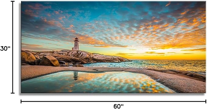 YYYYHPP YP1875 Canvas Prints Wall Art Peggy's Cove Lighthouse Sunset Ocean View Landscape Nature Pictures Stretched Canvas Wooden Framed for Living Room Bedroom and Office Wall Decor