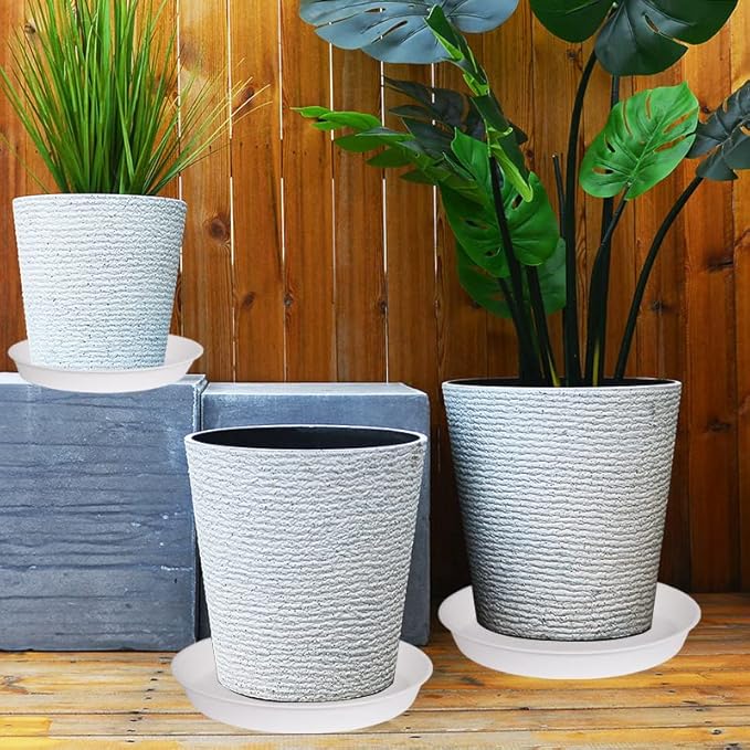4 Pack of 19 inch Plant Saucer, 2.7" Depth Tray, Large Deep Garden Plastic Flower Planter Plant Trays for Indoors Outdoor Bath Bath (19", Creamy White)