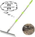 Joyhalo 14-Tine Garden Rake - Adjustable Length 30.5 to 57 Inch, Metal, Levels Soil & Rocks