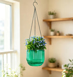 Melphoe 2 Pack Self Watering Hanging Planters Indoor Flower Pots, 6.5 Inch Outdoor Hanging Basket, Plant Hanger with 3Hooks Drainage Holes for Garden Home (Emerald)