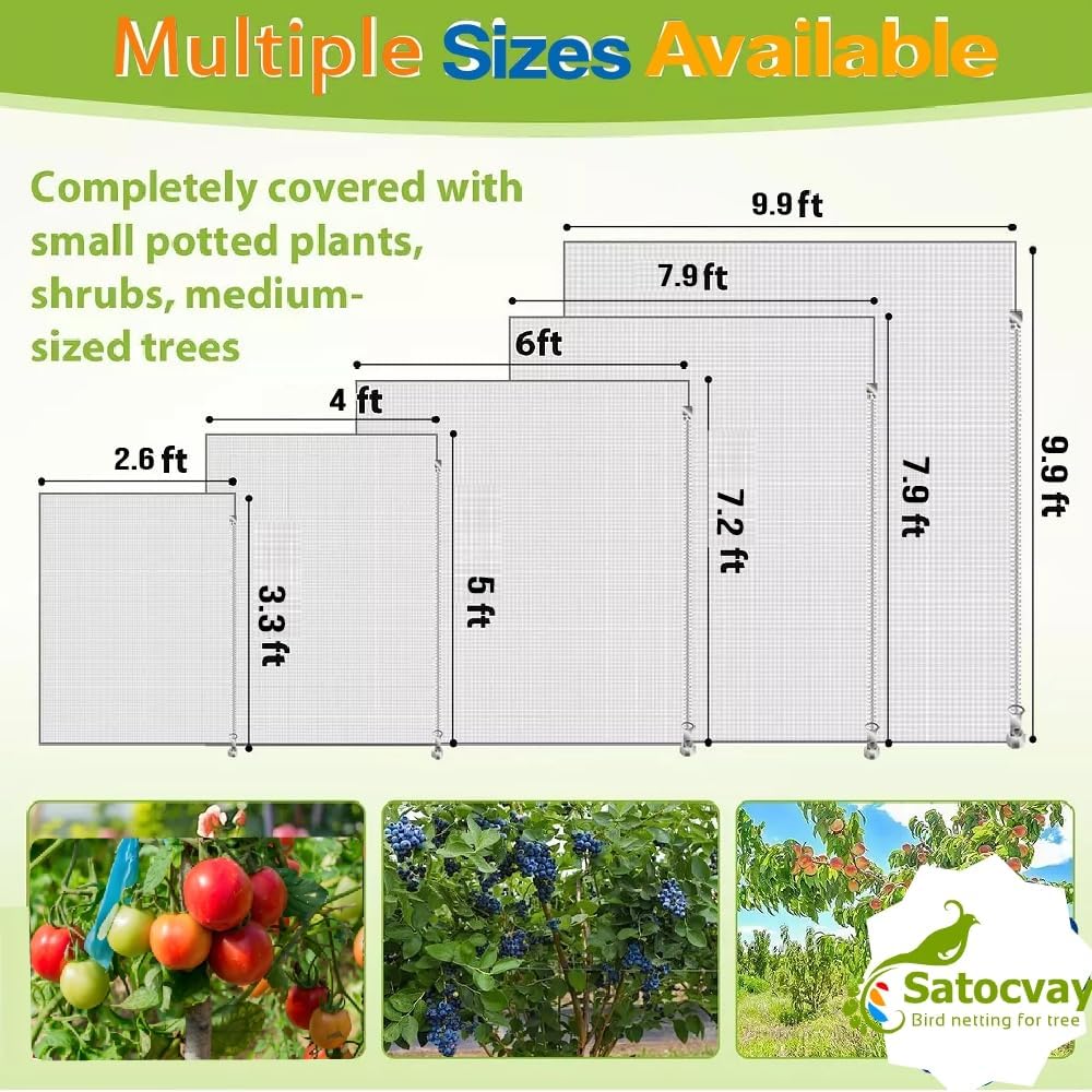 Bird Netting for Blueberry Bushes - Garden Netting Pest Barrier with Drawstring Tomato Protective Cover Garden Plant Netting for Cicadas Vegetables 4P (5.3x6 FT)