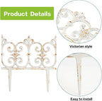 Sungmor Decorative Cast Iron Garden Edging, 4 Pack Rustic White Victorian Garden Edging Landscape Border, Vintage Metal Yard Stake Low Picket Fence, 10.6" Tall Outdoor Flower Bed Lawn Fence Panels