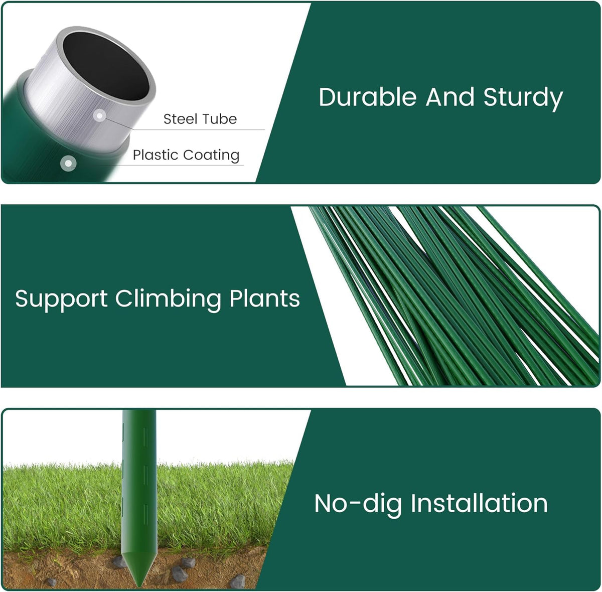 36 Inch 3 Ft Plant Support Garden Stakes 25 PCS, Sturdy Steel Plastic Coated Sticks for Outdoor Growing Climbing, Tomato, Trees, Cucumber, Beans