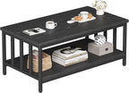 Coffee Table for Living Room with Slatted Sides Frame, Modern Farmhouse Living Room Table with 2-Tier Storage Shelf for Home Office, Apartment, 39 inch, Black