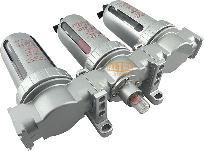 1/2" NPT MID FLOW 3 Stages Filter Coalescing Desiccant Dryer System For Compressed Air Lines, Poly Bowls, Great For Paint Spray And Plasma Cutter (MANUAL DRAIN)