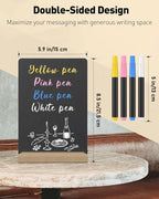 Uniclife 3 Pack Small Chalkboard Sign with Stand & Chalk Markers Double-Sided Wooden Chalk Board Sign for Tables Reusable Message Board Menu Board for Wedding Party Restaurant Food Display