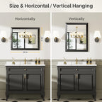 24x30 Inch Black Bathroom Mirror for Wall, Thick Metal Framed Rectangle Mirrors for Over Sink, Bedroom, Living Room, Entryway, Anti-Rust, HD Tempered Glass