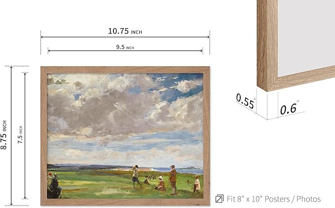 Poster Master Vintage Lady Astor Playing Golf at North Berwick Painting Poster - Retro Golf Course Print - Golf Art - Sports Art - Landscape Art - Office or Living Room Decor, 8x10 Beige Framed