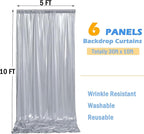 30ft x 10ft Silver Sequin Backdrop Curtain for Parties, Wrinkle Free Thick Glitter Photo Backdrop Drapes 6 Panels 5x10FT Back Drop Cloth Shimmer Fabric for Wedding Birthday Photography Background