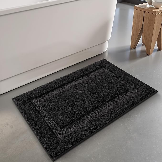 LUMI Ultra Soft Bathroom Rugs Non Slip with Rubber Backing, Absorbent Washable Bath Mat Quick Dry, Upgraded Premium Microfiber Plush Carpet for Bathtub and Shower Floor, Black, 24x36