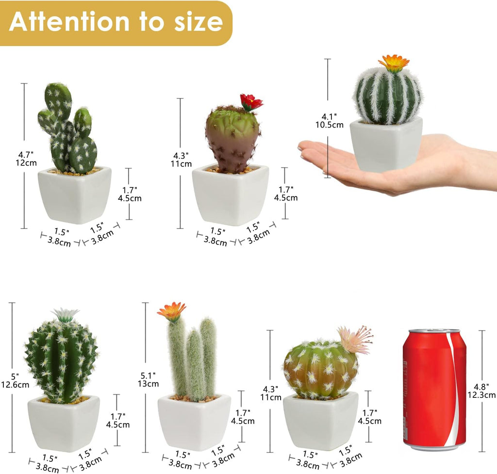Mini Artificial Cactus Plants in Ceramic Pots 6 Pcs Potted Faux Succulents in Pots Fake Potted Plants Cactus Decor Small Artificial Plant for Home Decor Indoor Office Desk Tabletop Shelf