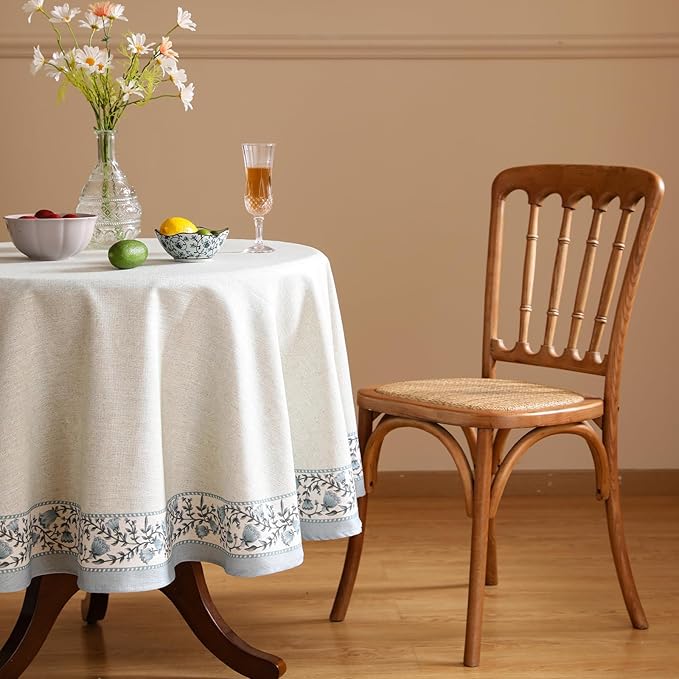 ISAENNE Designer Vintage Linen Elegant Round Tablecloth,Chinoiserie Floral Indoor Table Cloth,Wrinkle Resistant Decor Table Cover for Dining Thanksgiving Kitchen,Diameter 67"-Segerman B