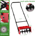 Lawn Aerator,16.5 inch Push Spike Aerator with Side skids, Height Adjustable Rear Wheel Pushed Aerator Lawn Tool, 2025 Upgraded Rolling Manual Tiller,Suitable for Lawn, Garden and Yard.