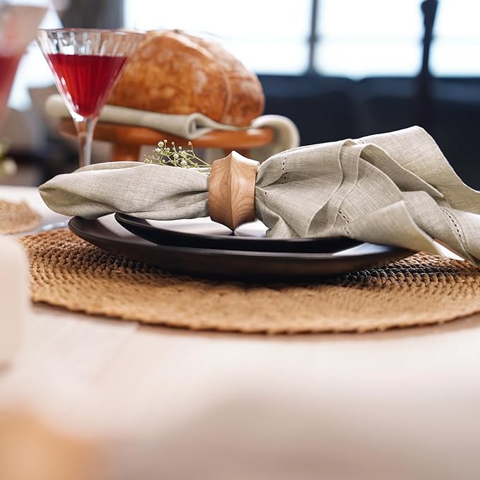 Linen Light Natural Dinner Napkins Set of 4-100% Pure Linen Cloth Fabric, Hemstitch Dinner Napkins 20 x 20 Inch for Dining, Dresser, Thanksgiving, Christmas, Fall - Lino