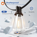 addlon 100FT(50FT*2) LED Outdoor String Lights Waterproof Patio Lights with Shatterproof ST38 Replaceable Bulbs, Dimmable Outside Hanging Light Connectable for Porch, Backyard, 2200K