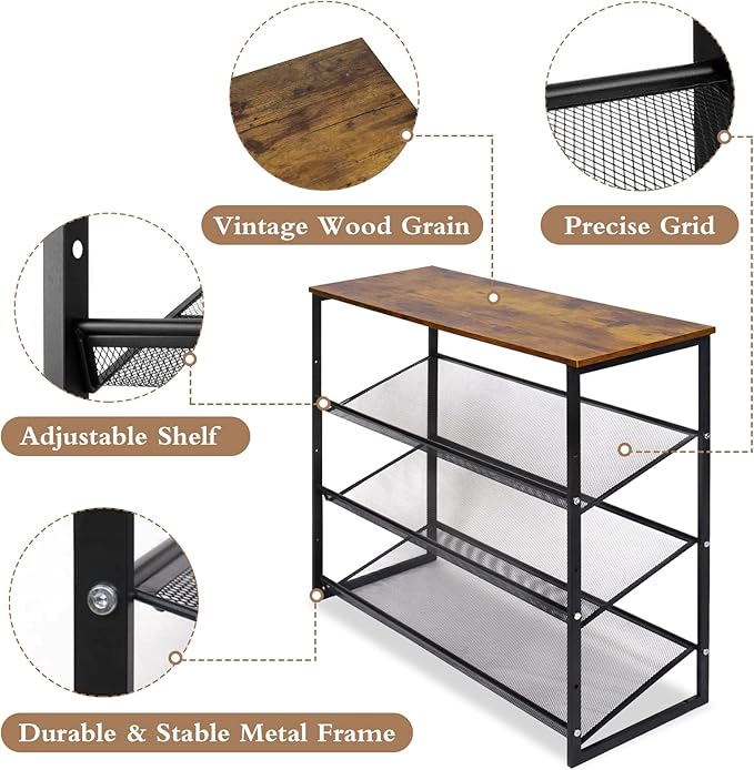 Garden 4 you 4-Tiers Shoe Storage Freestanding Organizer Modern 25.2 in Tilting Adjustable Shoe Rack for High Heels, Entryways, Hallways, Closets, Dormitory Rooms, Industrial, Brown