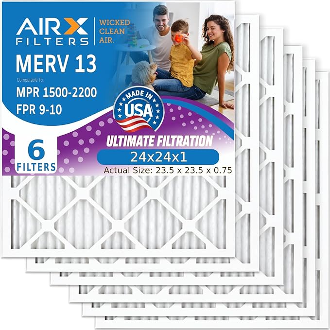 AIRX FILTERS WICKED CLEAN AIR. 24x24x1 Air Filter MERV 13 Electrostatic Pleated Air Conditioner Filter 6 Pack HVAC AC Furnace Filters