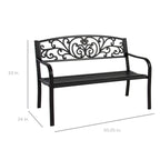 Best Choice Products Outdoor Bench Steel Garden Patio Porch Furniture for Lawn, Park, Deck w/Floral Design Backrest, Slatted Seat - Black