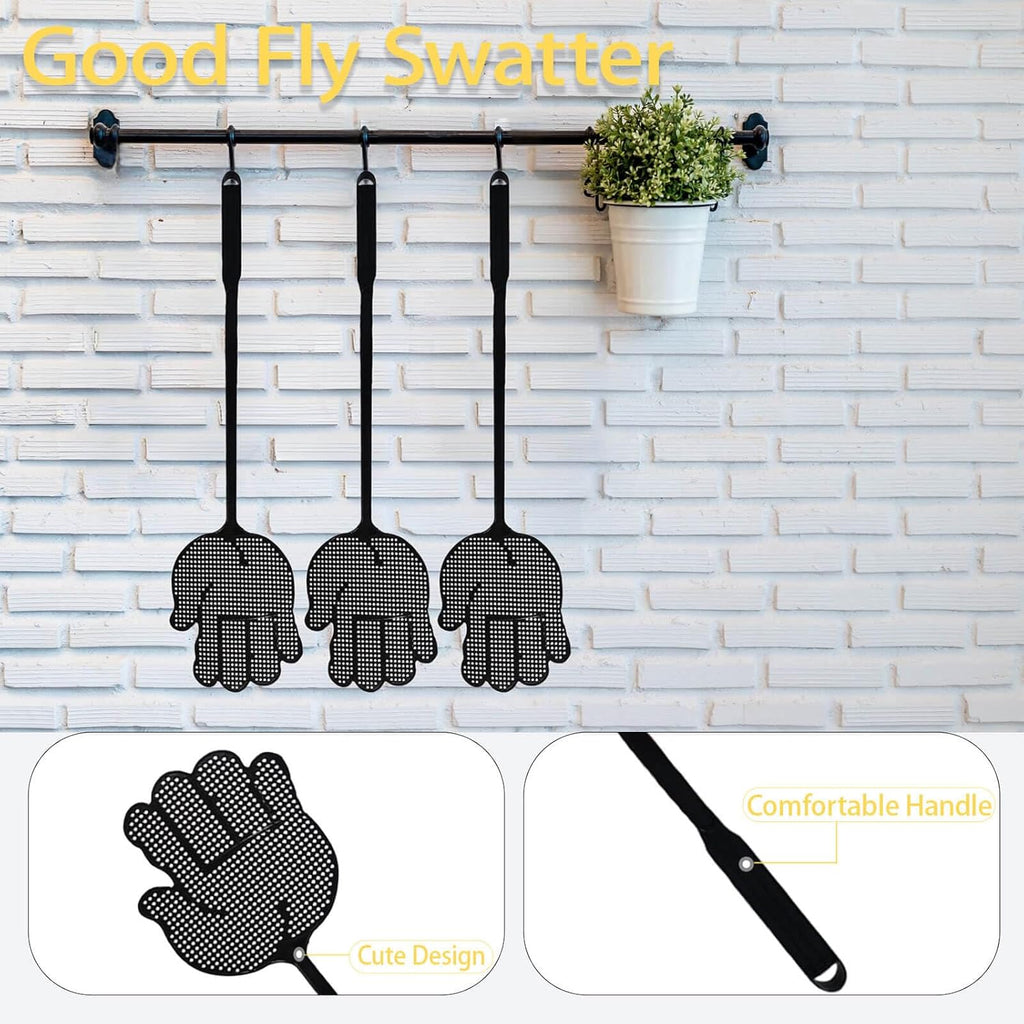 Fly Swatter Heavy Duty for Indoors – Hand-Shaped Flyswatter with Non-Slip Grip, Flexible 3-Pack Bug Swatters for Kitchen, Patio & Living Room
